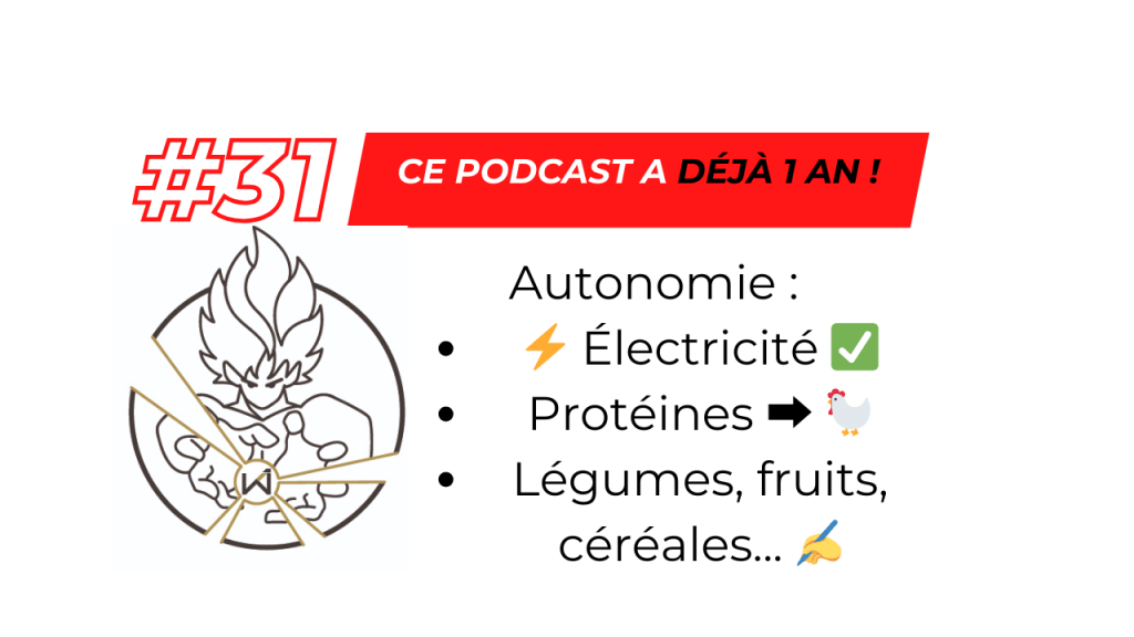 #31 – 1 an de podcast – Autonomie : électricité ✅ protéines ➡️&nbsp;🐓